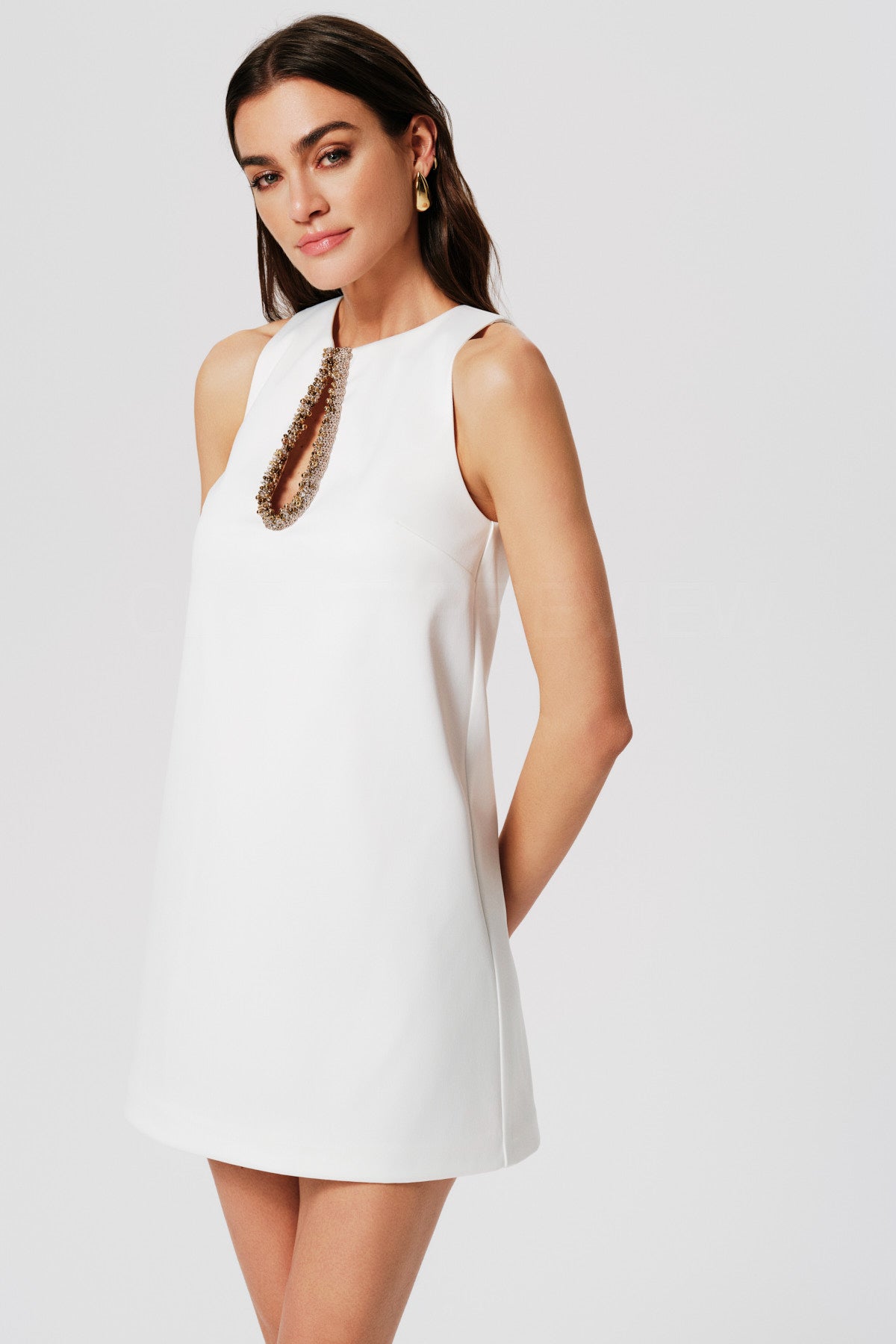 alanis mini dress Ivory Alanis Mini Dress With Hand-Knit Trim Cutout Neckline