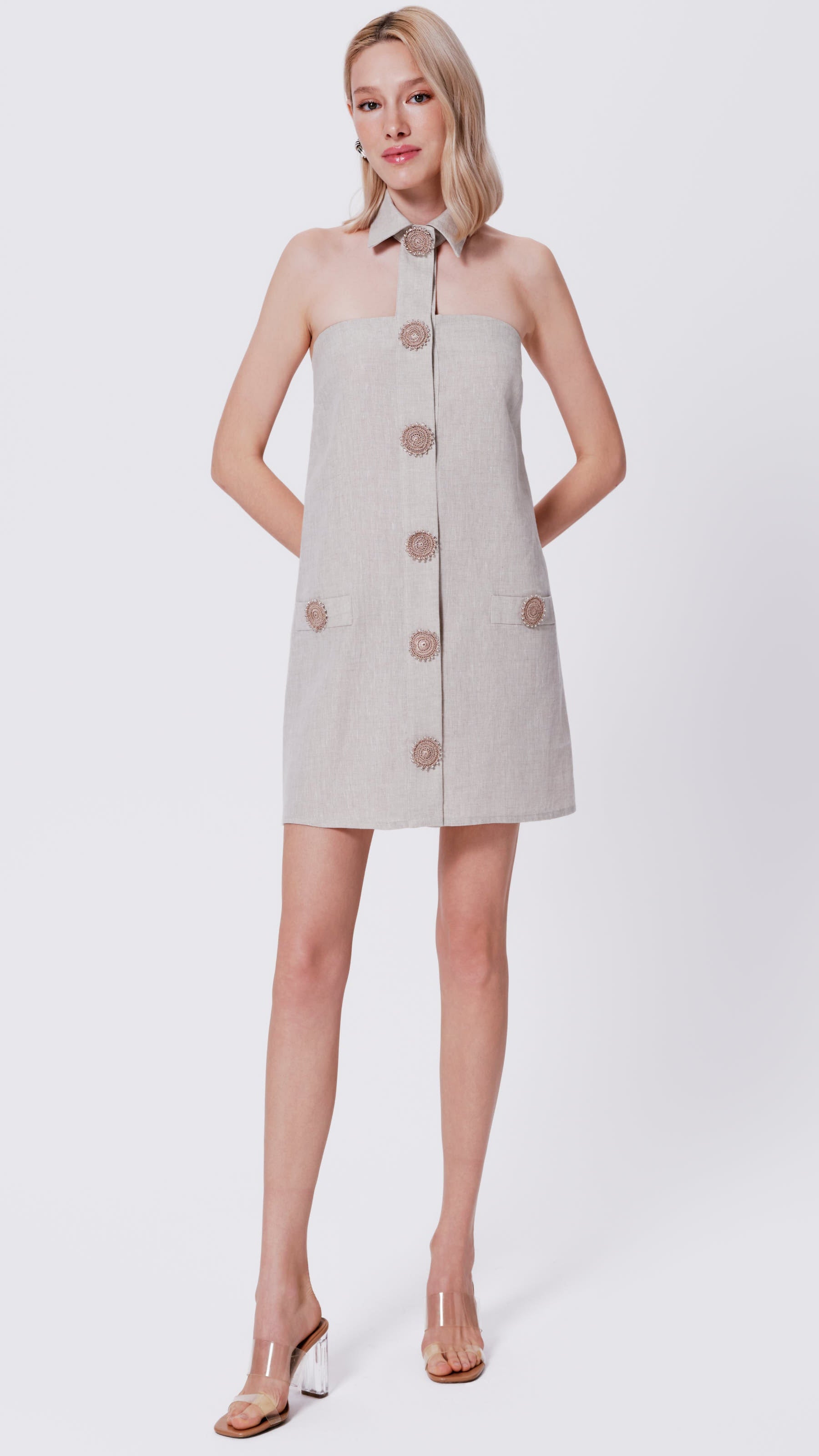 Bridgitte Collared Mini Dress With Hand-Crochet Detail | My Beachy Side | Mini Dresses, Stone / Small Bridgitte Collared Mini Dress With Hand-Crochet Detail | My Beachy Side | Mini Dresses, Stone / Small