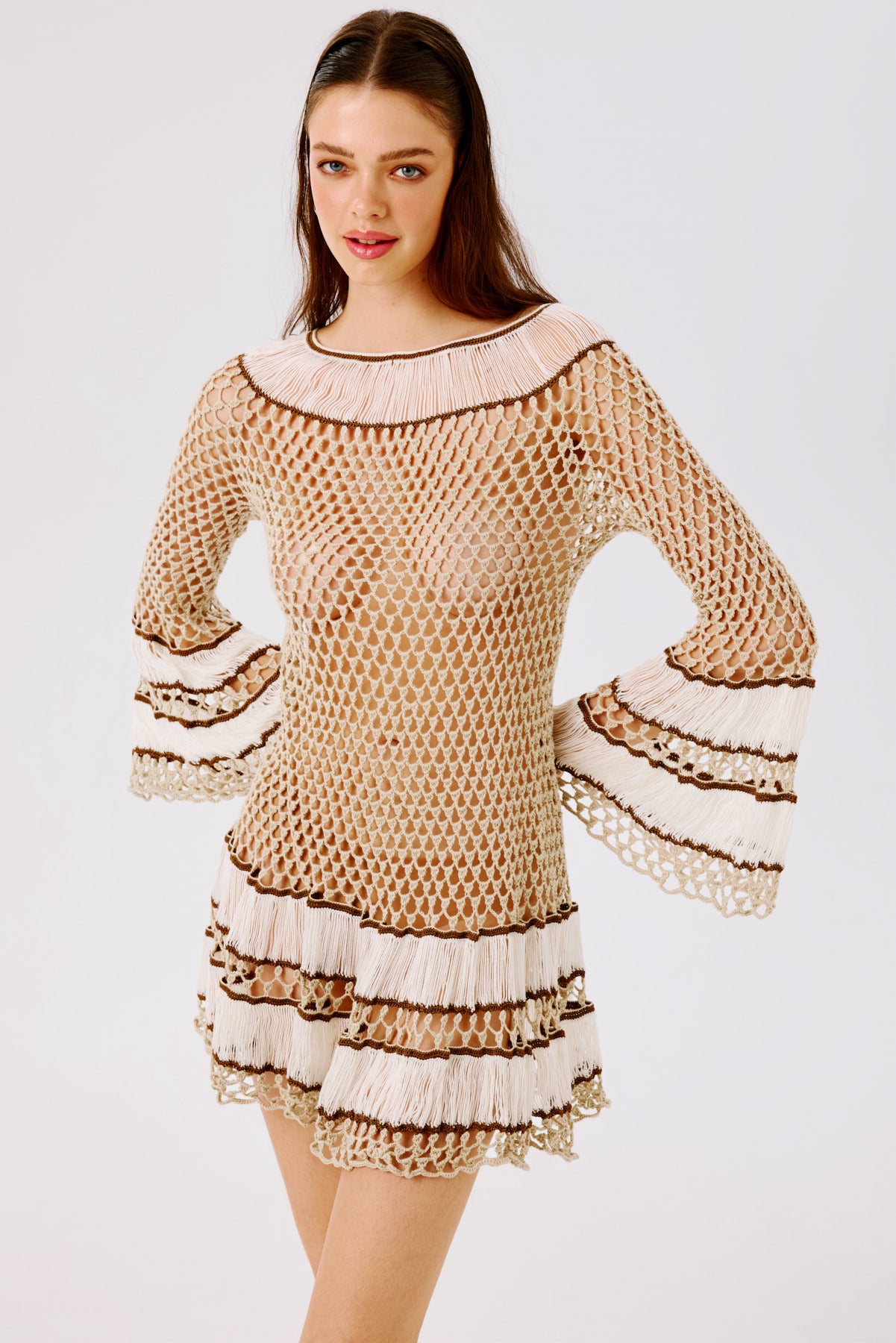 Olea Hand-Crocheted Dress, STONE / Small