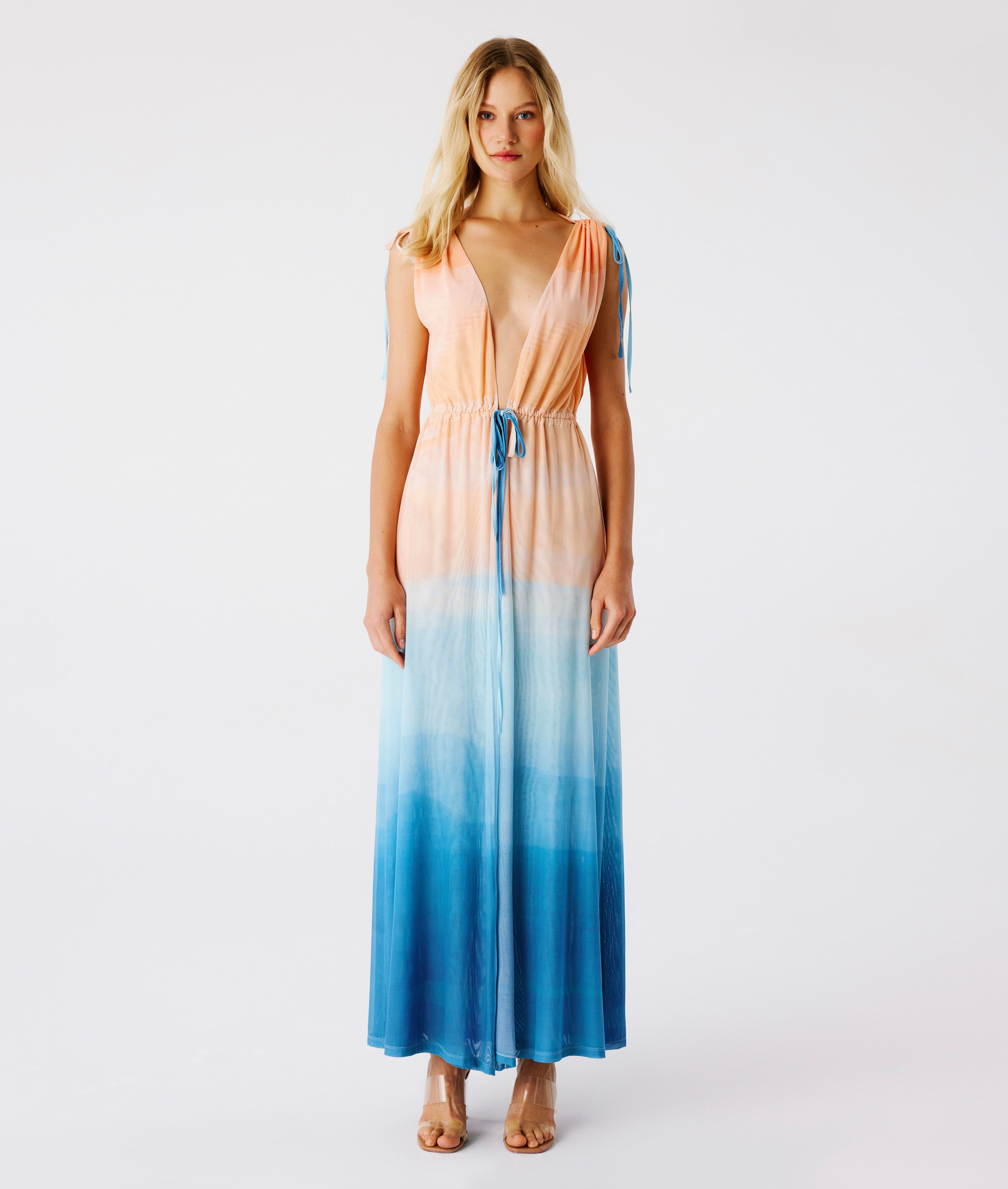 V-Neck Maxi Caftan Dress With Tie Waist | My Beachy Side | Crochet Resortwear, Multicolor / Small V-Neck Maxi Caftan Dress With Tie Waist | My Beachy Side | Crochet Resortwear, Multicolor / Small