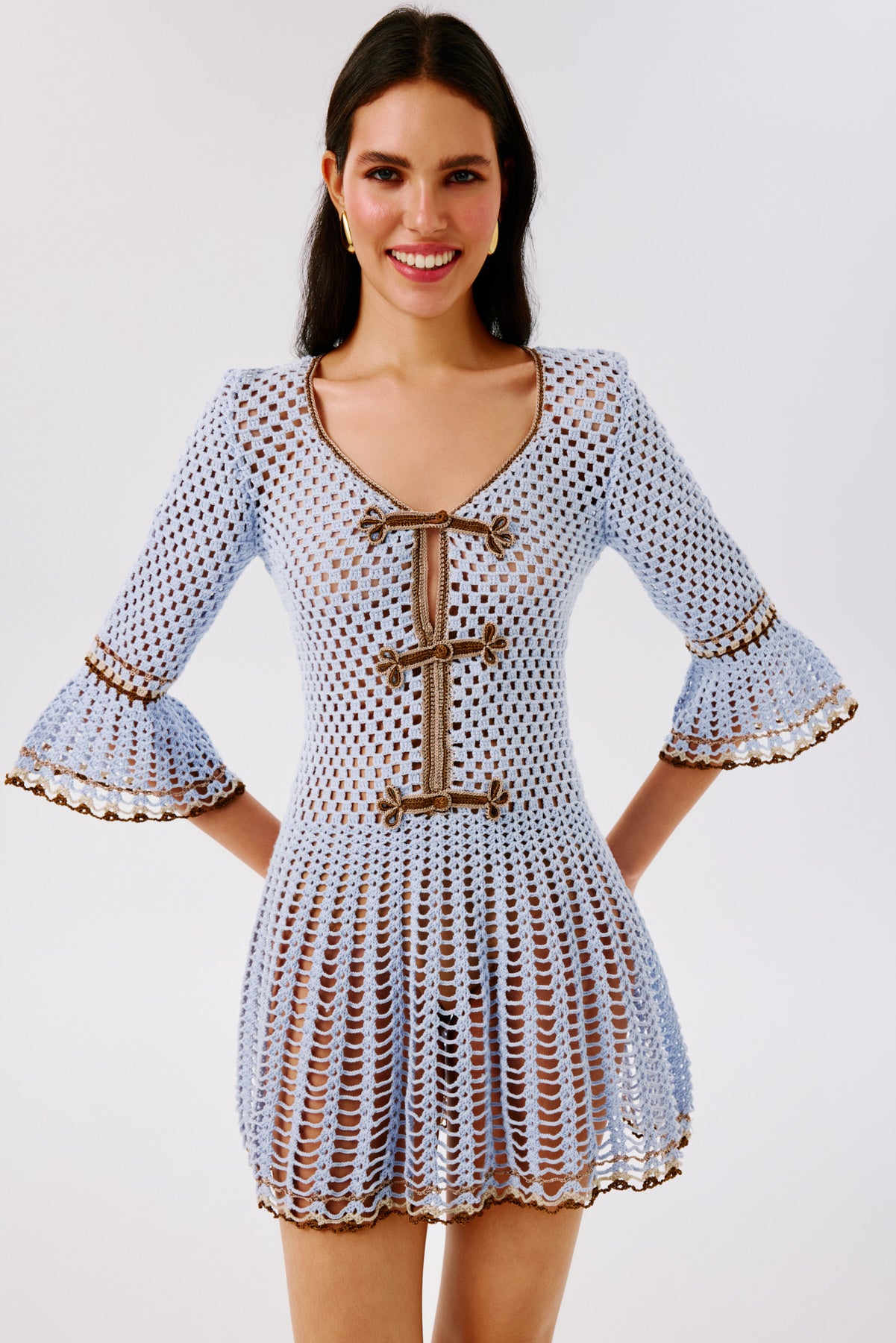 Zara Hand-Crocheted Mini Dress, BABY BLUE / Small Zara Hand-Crocheted Mini Dress, BABY BLUE / Small