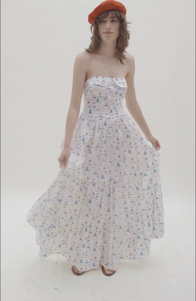video of White maxi dress with nautical print